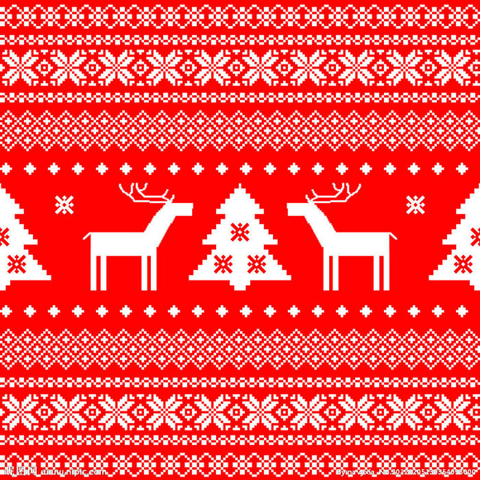 圣诞节编织 麋鹿圣诞树提花图案