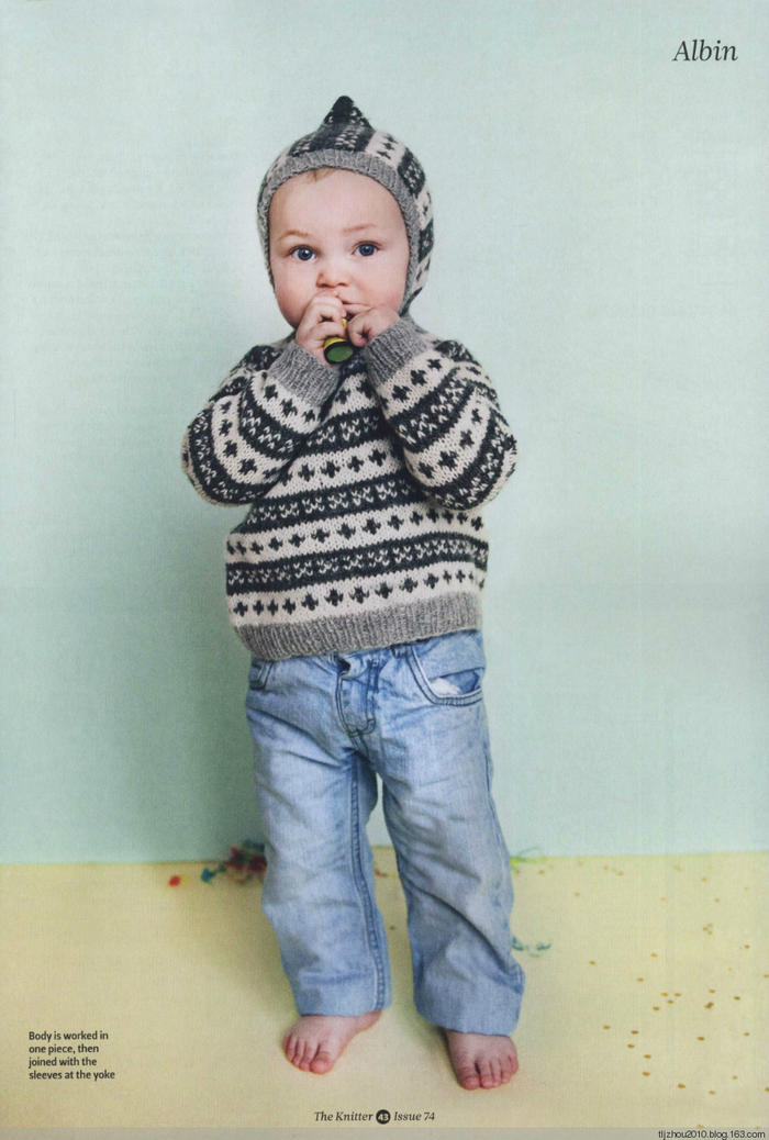 棒针编织儿童条纹配色毛衣