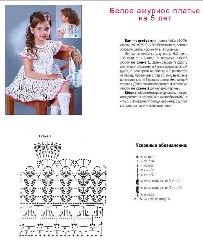 Туника для девочки крючком 5 лет схемы и описание