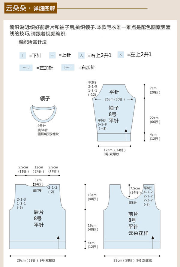 儿童棒针云朵图案毛衣编织视频教程(2-1)