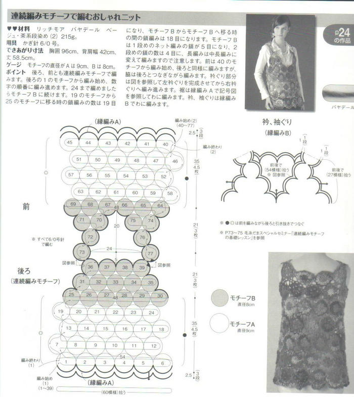 7款四季可穿的女士钩针一线连拼花衣图案图解