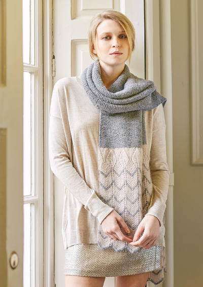 Dusky Scarf（Martin Storey）组合图案女士棒针拼色围巾
