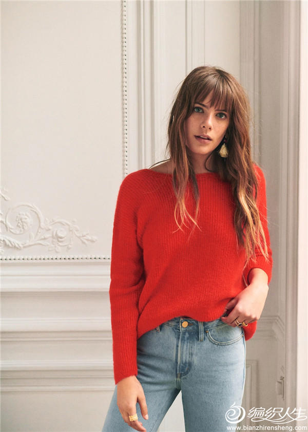 法国品牌针织红色毛衣