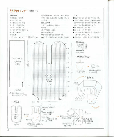 棒针兔子围巾图解