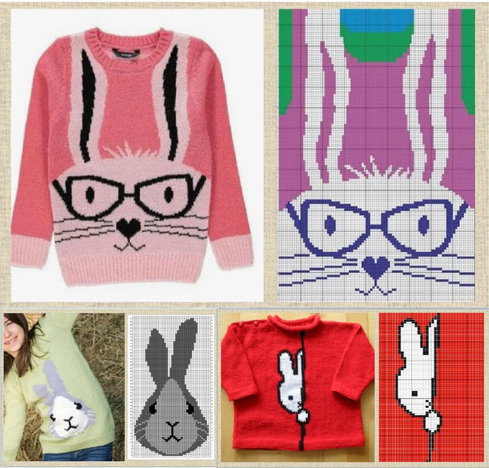 千姿百态兔子图案(5-1)可爱简单手工毛衣图案儿童毛衣卡通图案系列
