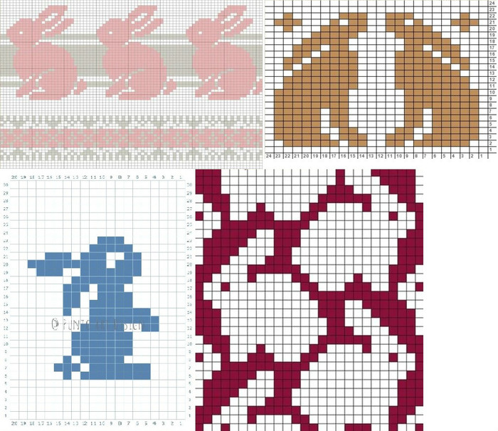 兔兔提花图案(5-5)可爱简单手工毛衣图案儿童毛衣卡通兔图案系列
