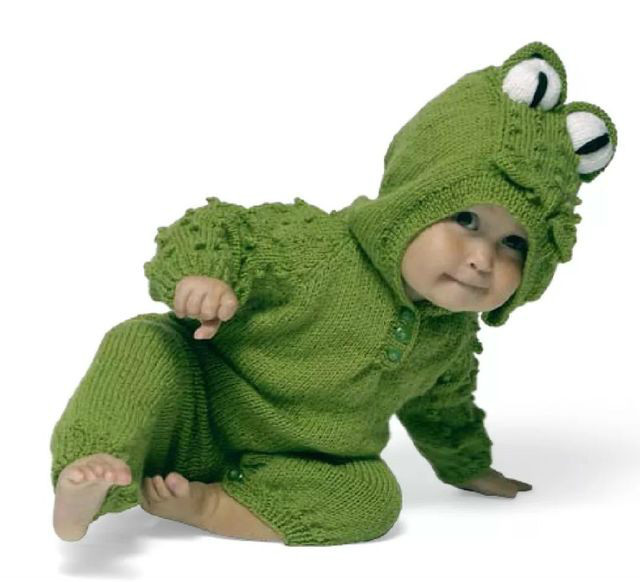 鳄鱼连体服 适合婴幼儿的可爱动物造型棒针宝宝爬服