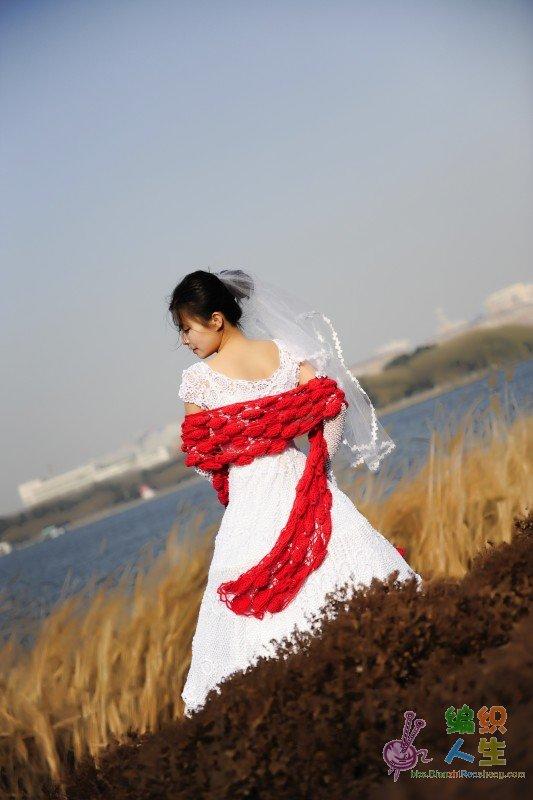 毛线编织美丽的婚纱 多图