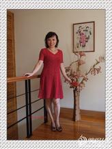 扇形花红毛线裙 钩针编织短袖镂空裙子款式图解