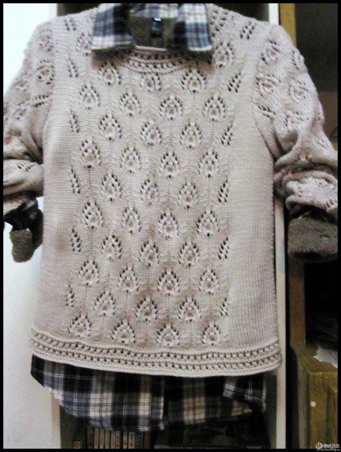 闲织女士镂空长袖毛衣灰杏 女式毛衣花样图解-编织
