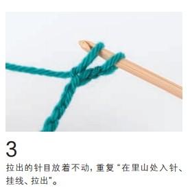 拉出的針目放著不動，重復(fù)“在里山處入針、掛線、拉出 ”
