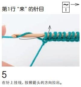 在針上掛線，按照箭頭的方向拉出.