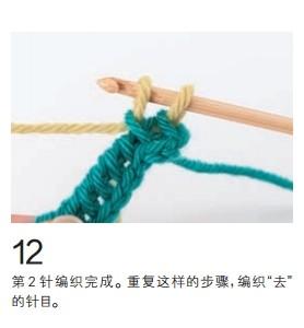 第2針編織完成。重復(fù)這樣的步驟，編織“去”的針目。