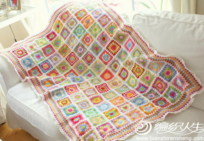 毛线靠垫毯，清爽简洁，色彩斑斓，发挥想象自由拼接吧！
