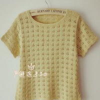 新款儿童毛线衣编织教程，女童镂空短袖衫 棒针编织教程