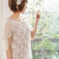 袖部系带设计感森女夏季罩衫 钩针编织