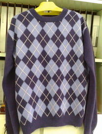 紫菱格男士手工棒针编织羊绒衫