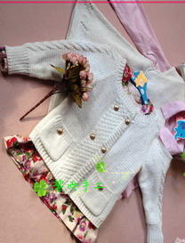 2~3岁春秋毛衣两件套 棒针编织儿童开衫及背心式裙衣