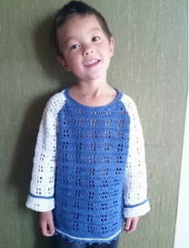 4岁男孩恐龙图案长袖钩衣 钩针编织儿童毛衣