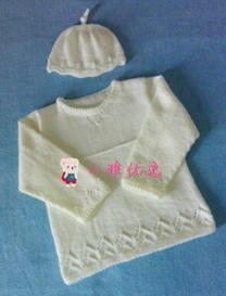 纯结 棒针编织小宝宝毛衣和帽子套装