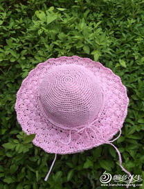 棉草拉菲钩针编织粉色童帽