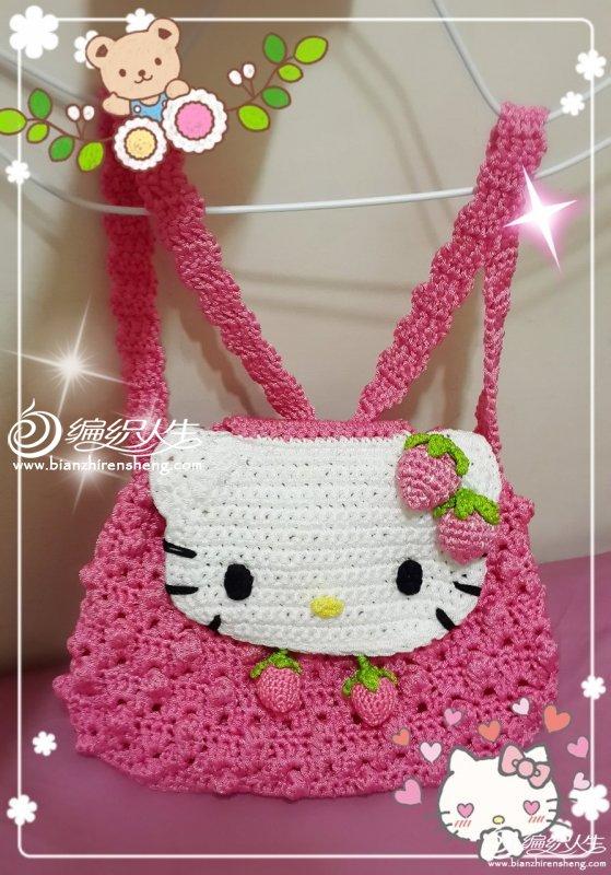 草莓kitty猫钩针编织儿童背包
