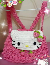 草莓kitty猫钩针编织儿童背包
