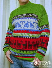圣诞风格棒针编织提花男士毛衣