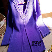 云柔神秘紫色棒针V领套头毛衣