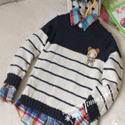 2-3岁男宝宝拼色条纹套头毛衣