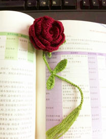 钩针玫瑰花书签 让阅读更浪漫