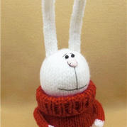 棒针织穿红毛衣的长耳兔玩偶玩具教程