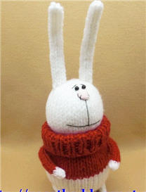棒针织穿红毛衣的长耳兔玩偶玩具教程