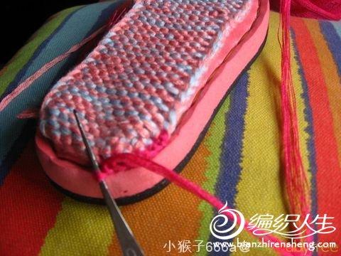 一款手工编织毛线拖鞋详细图解教程
