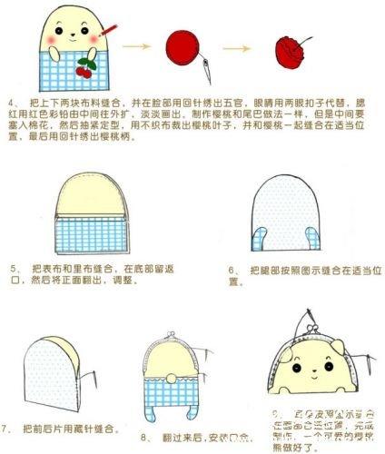 不织布樱桃小熊口金包的制作