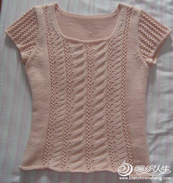 一件粉红短袖毛衣的编织过程图解