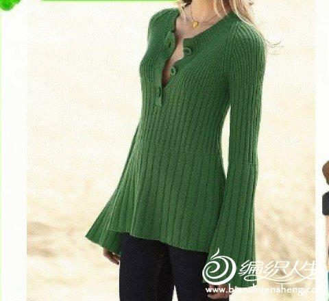 绿色韩版长款毛衣的编织教程