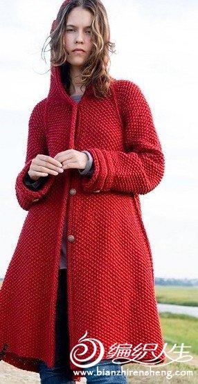 后背花形长款红毛衣的编织教程