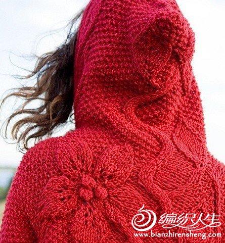 后背花形长款红毛衣的编织教程