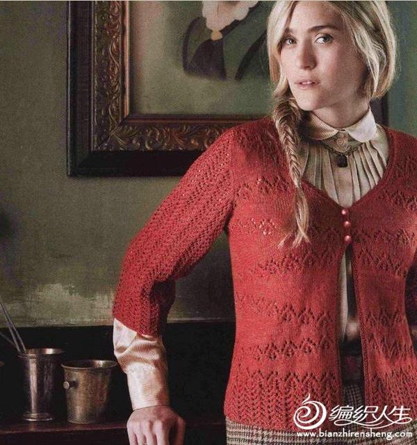一件红色女式开衫的编织教程
