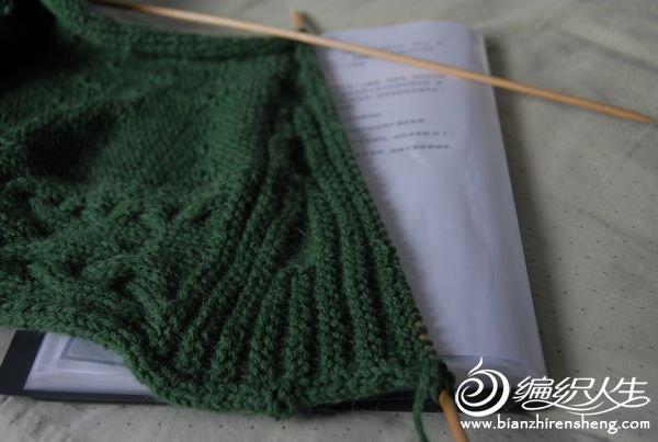 棒针手工编织毛衣之绿色披肩式毛衣详细图解教程