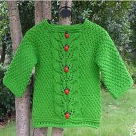 瓢虫爬绿叶 儿童棒针趣味毛衣