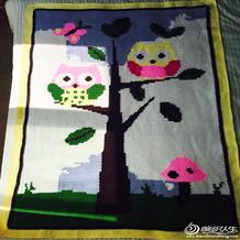 森林中的精灵 儿童盖毯猫头鹰图案钩针毯子