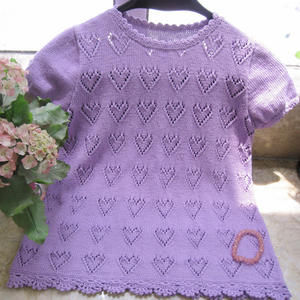 编织教程 仿外网的心深心 女童莹紫棒针心形镂空花样短袖毛衣