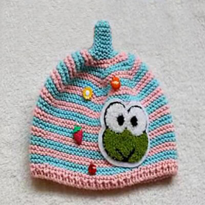 棒针奶嘴帽 条纹青蛙宝宝帽子编织方法视频