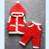 绒绒线宝宝连帽马甲通用款织法（3-1）宝宝棒针圣诞风格绒绒线套装