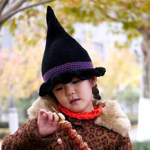 女巫帽 可爱的女童钩针拼色女巫帽