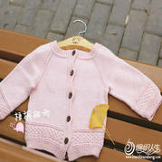 宝宝粉色开衫视频教程（3-2）适合2岁左右女宝宝的萌芽棒针圆领开衫