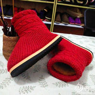 带内胆棒针高筒毛线靴编织教程 毛线棉鞋的最新织法