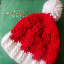 钩针麻花厚实毛球帽 从帽檐往帽顶钩圣诞帽